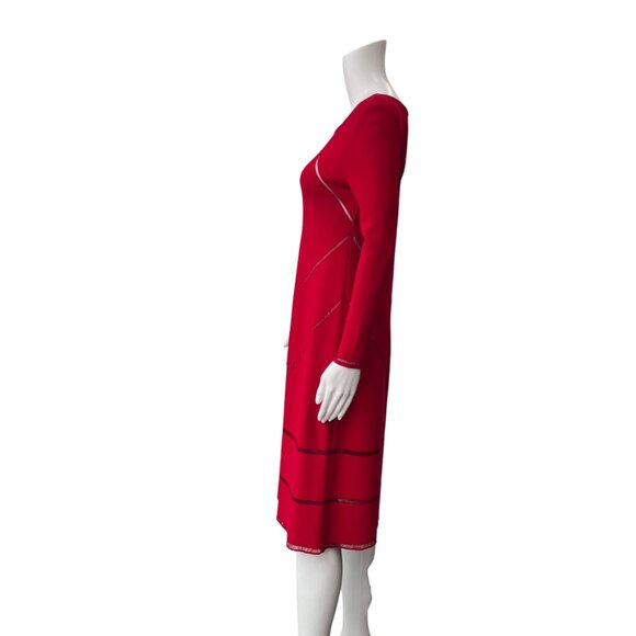 $3700 Alaia Red LS Mesh Stripe Shift Boat Neck Dress size FR 38/6 - Picture 7 of 8